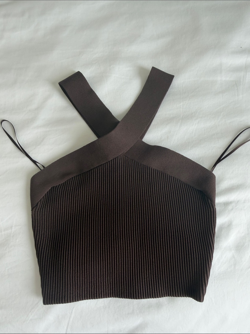Babaton Dark Brown Ribbed Cross-Front Camisole